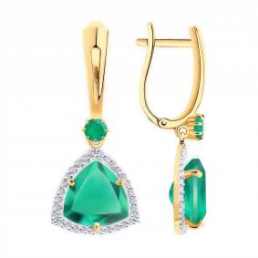 Золотые серьги Diamant 51-321-00865-5 с фианитом и агатом 51-321-00865-5 фото