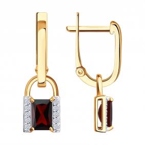 Золотые серьги-трансформеры Diamant с гранатом и фианитом 51-321-00916-1 51-321-00916-1 фото