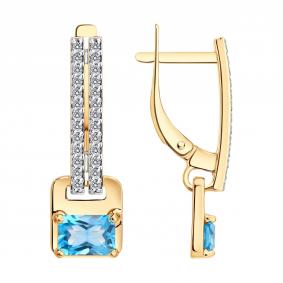 Золотые серьги Diamant 51-321-01285-1 с топазом и фианитом 51-321-01285-1 фото