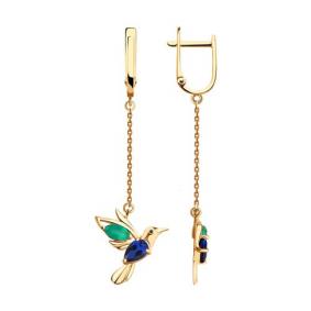 Золотые серьги Diamant 51-321-01311-2 с агатом и сапфировым корундом 51-321-01311-2 фото
