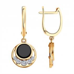 Золотые серьги Diamant 51-321-01812-1 с фианитом и агатом 51-321-01812-1 фото