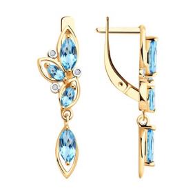 Золотые серьги Diamant 51-321-02074-1 с топазом и фианитом 51-321-02074-1 фото