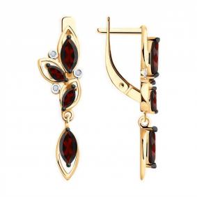 Золотые серьги Diamant 51-321-02074-2 с фианитом и гранатом 51-321-02074-2 фото
