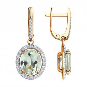 Золотые серьги SOKOLOV 51-321-02442-3 с фианитом и празиолитом 51-321-02442-3 фото