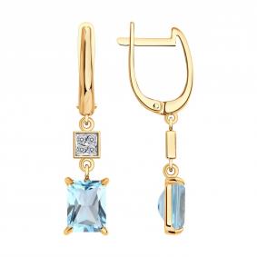 Золотые серьги Diamant 51-321-02948-2 с топазом и фианитом 51-321-02948-2 фото