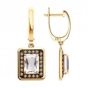 Золотые серьги Diamant 51-321-02962-1 с фианитом и горным хрусталём 51-321-02962-1 фото