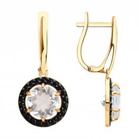 Золотые серьги Diamant 51-321-02966-1 с фианитом и горным хрусталём 51-321-02966-1 фото