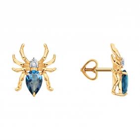 Золотые серьги Diamant 51-322-00439-1 с фианитом и Лондон топазом 51-322-00439-1 фото