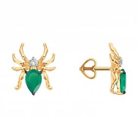 Золотые серьги Diamant 51-322-00439-2 с фианитом и агатом 51-322-00439-2 фото