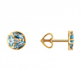 Золотые серьги Diamant 51-322-02093-1 с топазом и фианитом 51-322-02093-1 фото