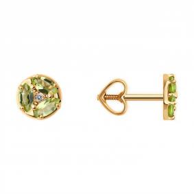 Золотые серьги Diamant 51-322-02093-2 с фианитом и хризолитом 51-322-02093-2 фото
