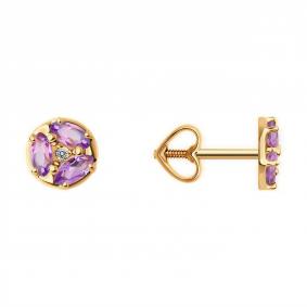 Золотые серьги Diamant 51-322-02093-3 с фианитом и аметистом 51-322-02093-3 фото