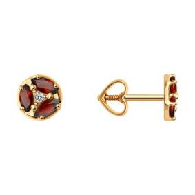 Золотые серьги Diamant 51-322-02093-6 с фианитом и гранатом 51-322-02093-6 фото