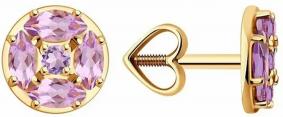 Золотые серьги Diamant 51-322-02209-3 с аметистом 51-322-02209-3 фото