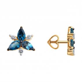 Золотые серьги Diamant 51-322-02329-2 с фианитом и Лондон топазом 51-322-02329-2 фото