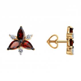 Золотые серьги Diamant 51-322-02329-3 с фианитом и гранатом 51-322-02329-3 фото
