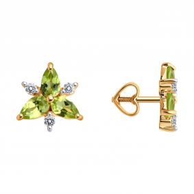 Золотые серьги Diamant 51-322-02329-4 с фианитом и хризолитом 51-322-02329-4 фото