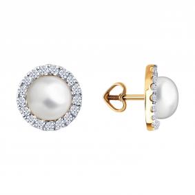 Золотые серьги Diamant 51-322-02825-2 с фианитом и жемчугом 51-322-02825-2 фото