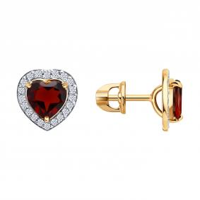 Золотые серьги Diamant 51-322-03165-2 с фианитом и гранатом 51-322-03165-2 фото