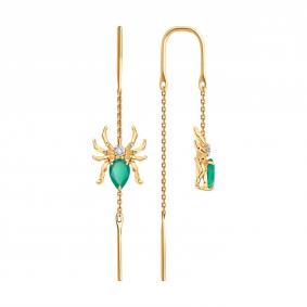 Золотые серьги Diamant 51-323-00439-2 с фианитом и агатом 51-323-00439-2 фото