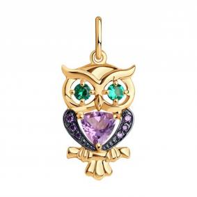 Золотая подвеска Diamant 51-330-01470-1 с фианитом и аметистом 51-330-01470-1 фото