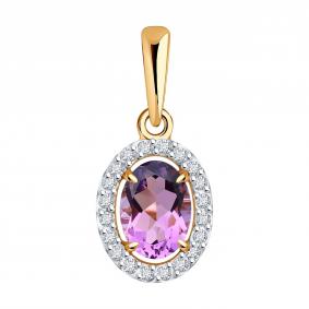 Золотая подвеска Diamant 51-330-02049-4 с фианитом и аметистом 51-330-02049-4 фото