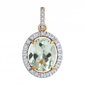 Золотая подвеска Diamant 51-330-02442-3 с фианитом и празиолитом 51-330-02442-3 фото