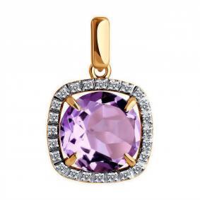 Золотая подвеска Diamant 51-330-02449-2 с фианитом и аметистом 51-330-02449-2 фото