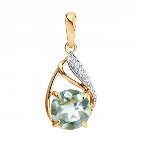 Золотая подвеска Diamant 51-330-02662-1 с фианитом и празиолитом 51-330-02662-1 фото