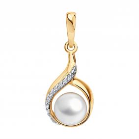 Золотая подвеска Diamant 51-330-02675-1 с фианитом и жемчугом 51-330-02675-1 фото