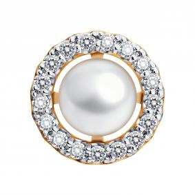 Золотая подвеска Diamant 51-330-02825-2 с фианитом и жемчугом 51-330-02825-2 фото