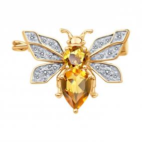 Золотая брошь Diamant 51-340-00466-1 с фианитом и цитрином 51-340-00466-1 фото