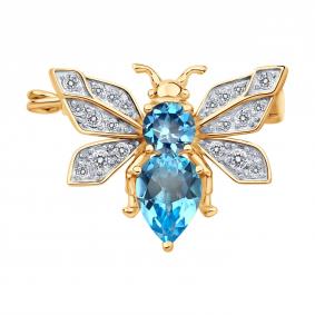 Золотая брошь Diamant 51-340-00466-2 с топазом и фианитом 51-340-00466-2 фото