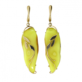 Золотые серьги Дарвин 519030006 с янтарём 519030006 фото