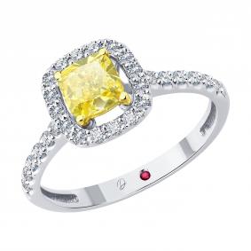 Кольцо из белого золота Diamant 52-210-02646-1 с рубином и бриллиантом выращенным 52-210-02646-1 фото