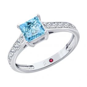 Кольцо из белого золота Diamant 52-210-02809-1 с рубином и бриллиантом выращенным 52-210-02809-1 фото