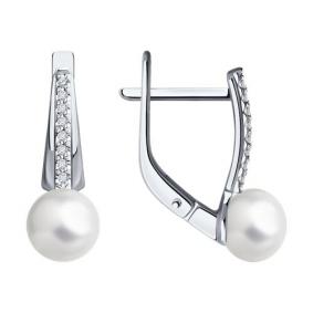 Серьги из белого золота Diamant 52-220-01830-1 с бриллиантом и жемчугом 52-220-01830-1 фото