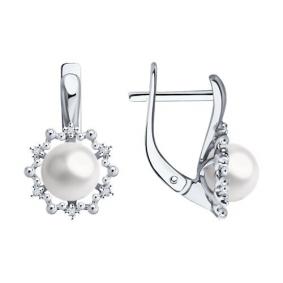 Серьги из белого золота Diamant 52-220-02021-1 с бриллиантом и жемчугом 52-220-02021-1 фото