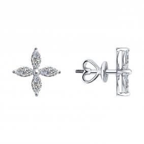 Серьги из белого золота Diamant 52-222-02594-1 с рубином и бриллиантом выращенным 52-222-02594-1 фото