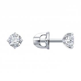 Серьги из белого золота Diamant 52-222-03019-1 с бриллиантом выращенным 52-222-03019-1 фото