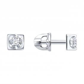 Серьги из белого золота Diamant 52-222-03023-1 с бриллиантом выращенным 52-222-03023-1 фото
