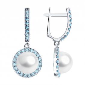 Серьги из белого золота Diamant 52-321-02823-1 с топазом и жемчугом 52-321-02823-1 фото