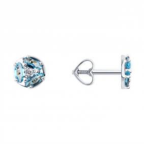 Серьги из белого золота Diamant 52-322-02093-1 с топазом и фианитом 52-322-02093-1 фото