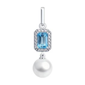 Подвеска из белого золота Diamant 52-330-02791-1 с топазом, фианитом и жемчугом 52-330-02791-1 фото