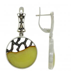 Серьги из черненого серебра Дарвин 529034005ab-ж с янтарём 529034005ab-ж фото