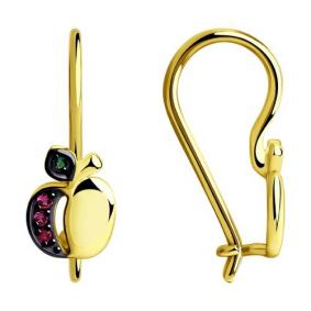 Серьги из лимонного золота Diamant 53-120-00707-1 с фианитом и рубиновым корундом 53-120-00707-1 фото