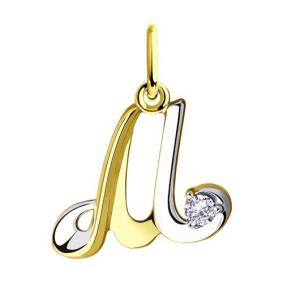 Подвеска-буква М из лимонного золота Diamant с фианитом 53-130-00530-1 53-130-00530-1 фото