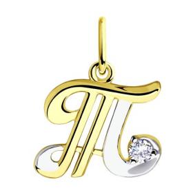 Подвеска-буква Т из лимонного золота Diamant с фианитом 53-130-00550-1 53-130-00550-1 фото