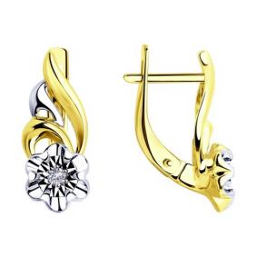 Серьги из лимонного золота Diamant 53-220-00021-1 с бриллиантом 53-220-00021-1 фото