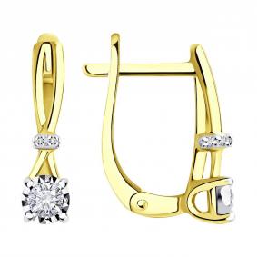 Серьги из лимонного золота Diamant 53-220-01683-1 с бриллиантом 53-220-01683-1 фото